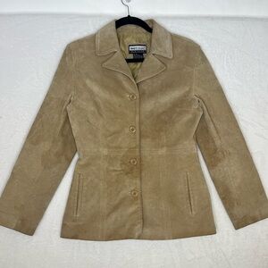 VTG Y2K Wet Seal Tan Suede Leather Collared Jacket Sz M Gilmore Girls Western